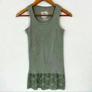 A Fine Mess olive green tunic tank with lace hem